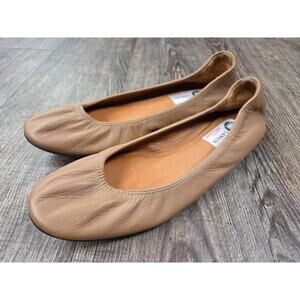 Lanvin Paris Ballet Flats Womens Size 7.5/8 Leather Camel Brown Shoes Round Toe